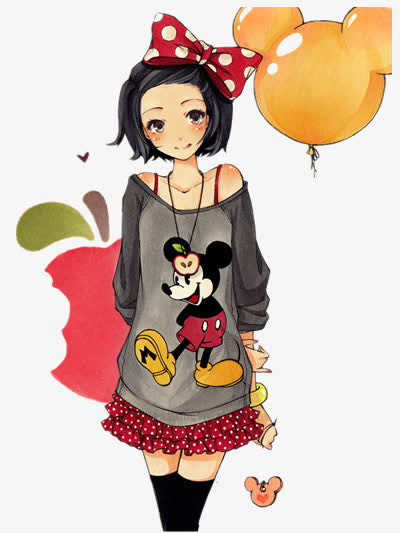 穿米奇露肩衣服的女孩免抠