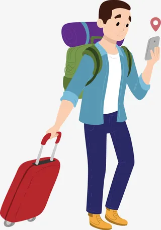 看手机男士卡通旅行者背包客情侣免抠