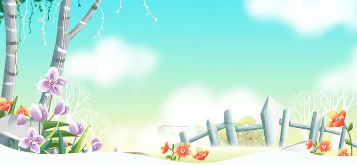 春天踏青插画手绘卡通蓝banner高清