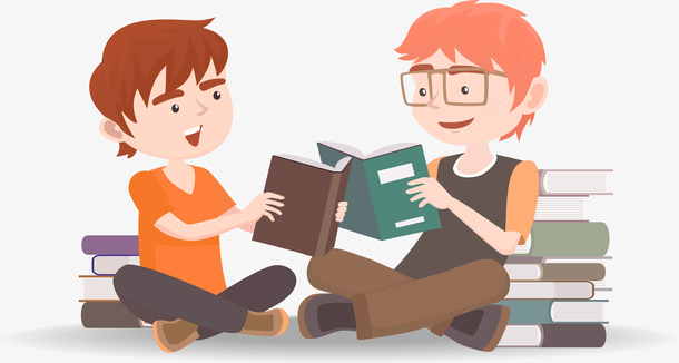 手绘人物插画世界读书日一起阅读免抠