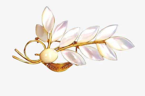 珍珠色叶子胸针免抠