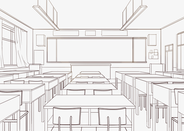 卡通手绘线稿教室免抠