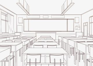 卡通手绘线稿教室免抠