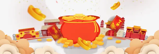 新年装饰福袋金币素材免抠