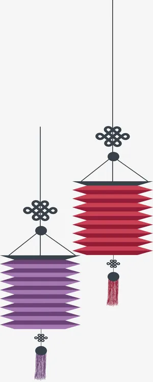 红色紫色节日灯笼免抠