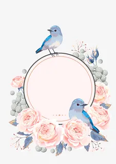 清新花环背景花鸟免抠