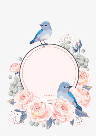 清新花环背景花鸟免抠