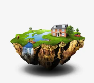 大自然悬浮岛瀑布屋子免抠