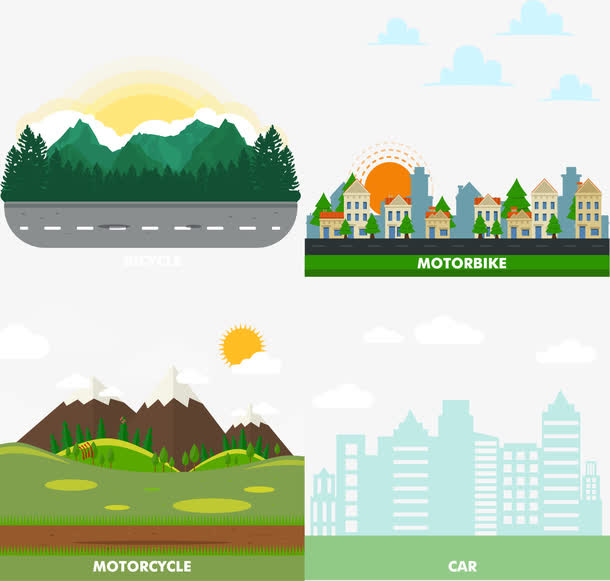 四款不同景观卡通素材免抠