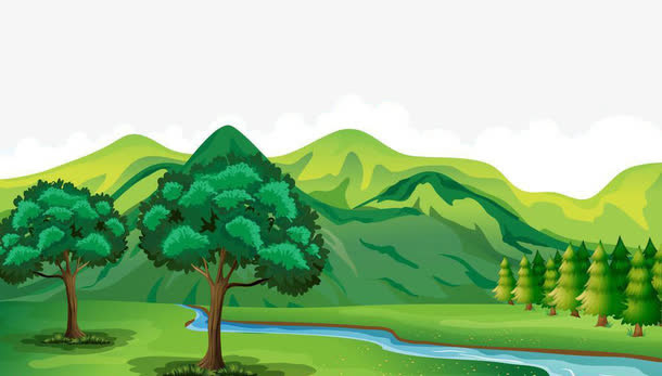 绿色山坡美景图免抠