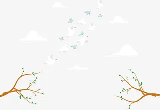 春天树枝飞行的鸟免抠