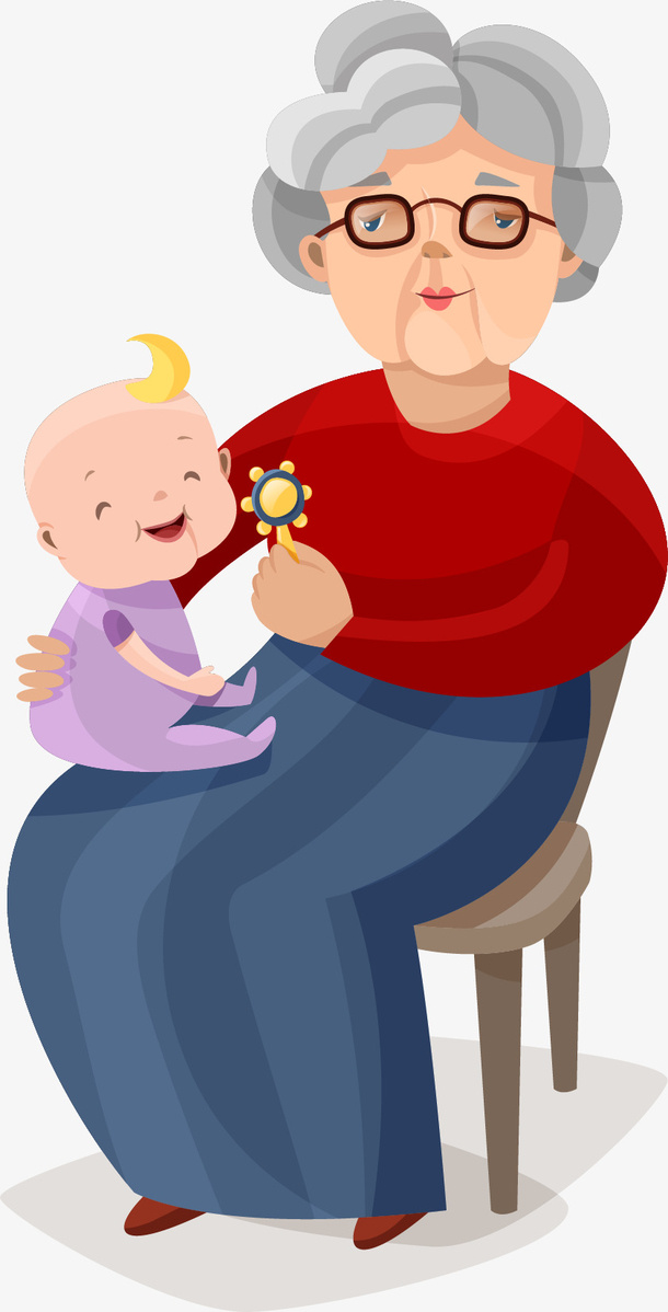 手绘抱婴儿的老婆婆免抠免抠