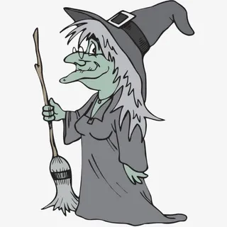 卡通拿着魔法扫帚的女巫免抠