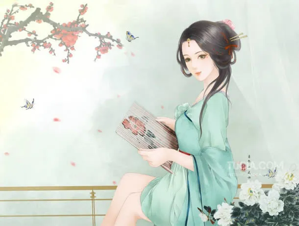 古风温柔美女手绘插画免抠