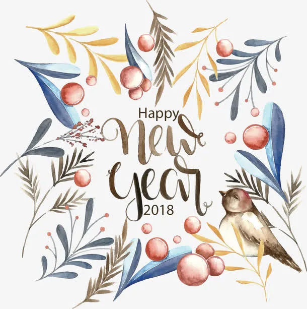 矢量手绘新年快乐艺术字免抠