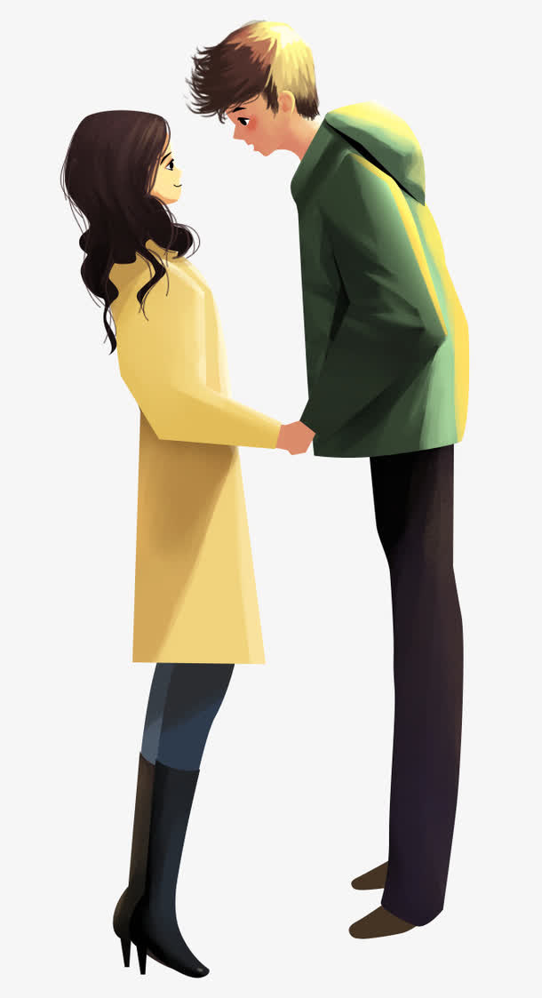 手绘人物插画四目对视的情侣插图免抠