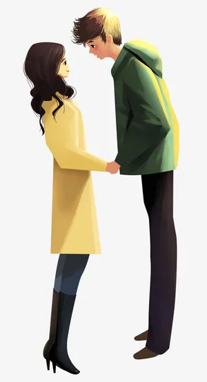 手绘人物插画四目对视的情侣插图免抠