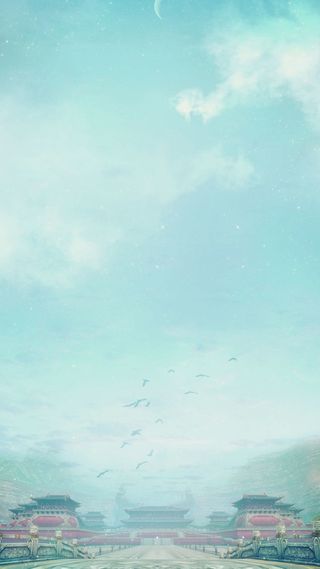 蓝绿色宫殿游戏类天空H5背景高清
