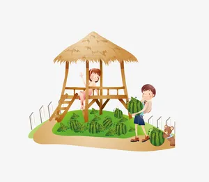 西瓜地小草棚场景免抠