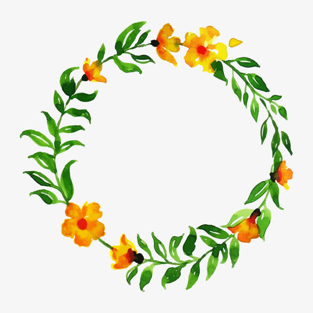 春天黄花树叶花环免抠