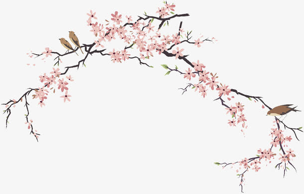 装饰画梅花枝芽与鸟儿免抠