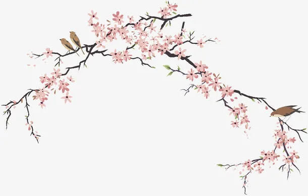 装饰画梅花枝芽与鸟儿免抠