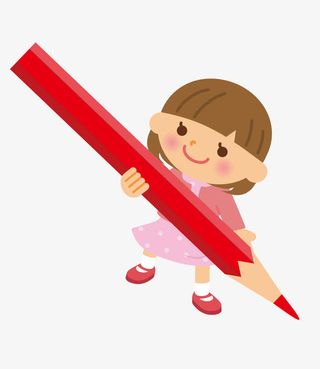 卡通手绘拿着铅笔的女孩免抠