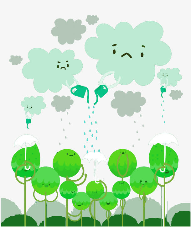 矢量云给树浇水免抠