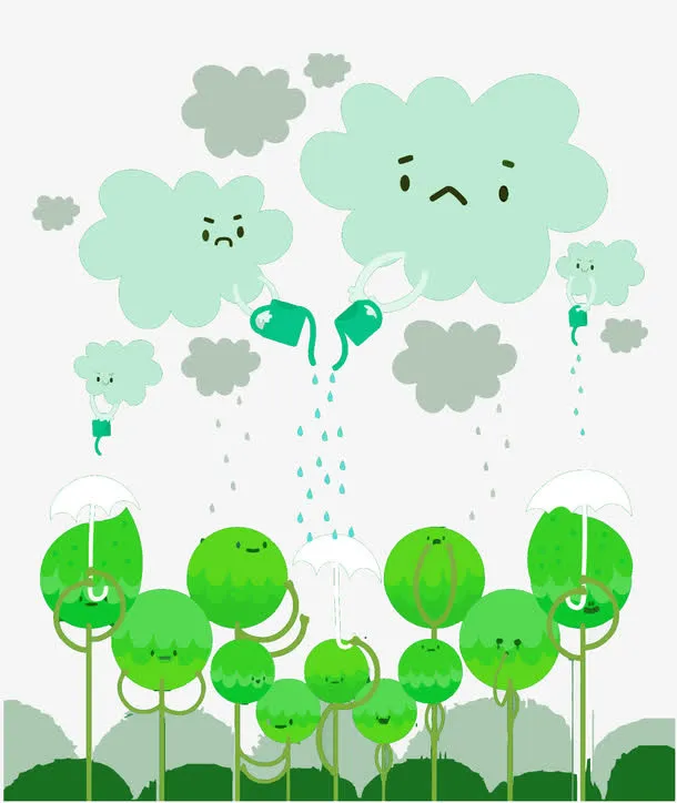 矢量云给树浇水免抠