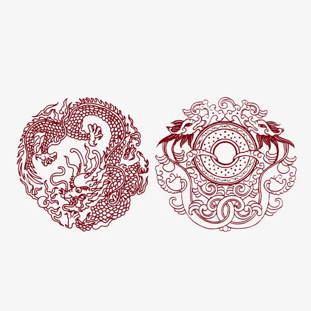 矢量中国古典双龙玉佩龙行免抠