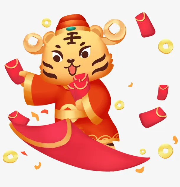 新年财神虎发红包元素免抠