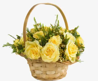 黄色玫瑰花篮免抠