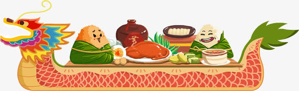 可爱风格龙舟和粽子装饰图免抠