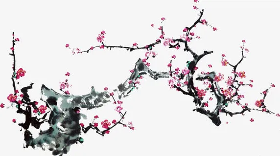 手绘粉色梅花树枝装饰插图免抠 手绘粉色梅花树枝装饰插图免抠
