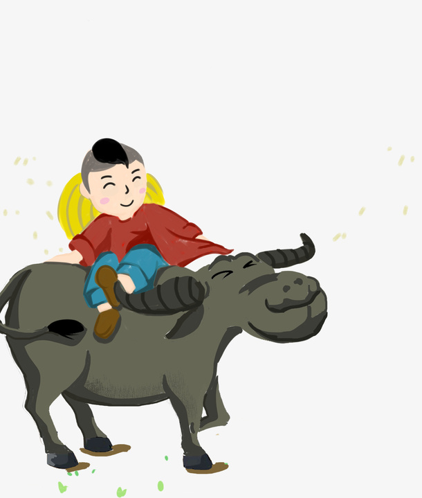 手绘放牛的男孩免抠