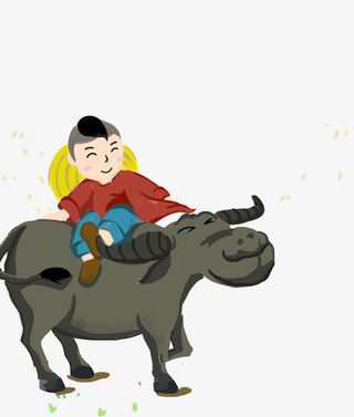 手绘放牛的男孩免抠