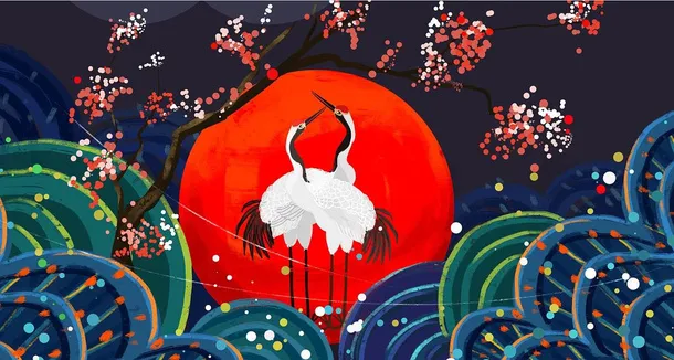 国潮仙鹤欢庆吉祥元素免抠