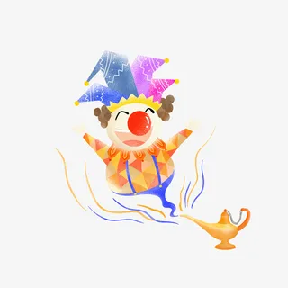 多彩插画风神灯小丑免抠