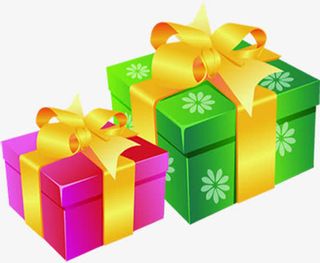 中秋节绿粉色礼盒黄丝带免抠