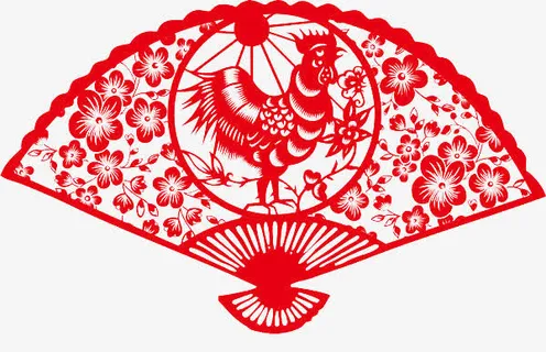 扇子形状鸡年剪纸免抠