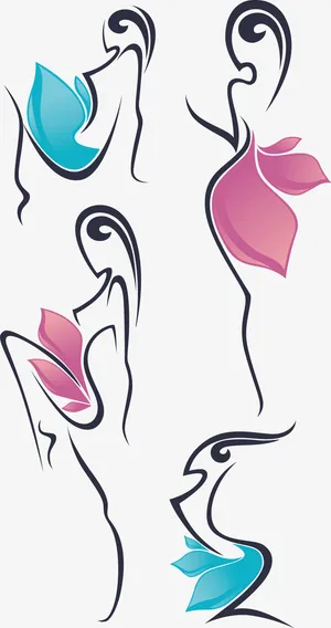 手绘线条美女动态优美曲线免抠