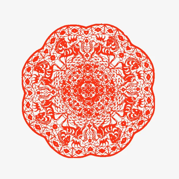 中国风红色窗花PNG免抠