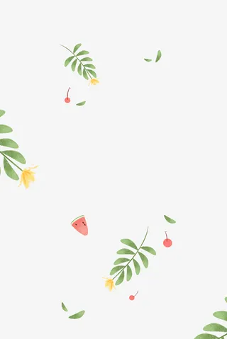 手绘夏日插图清新装饰树叶与西瓜免抠