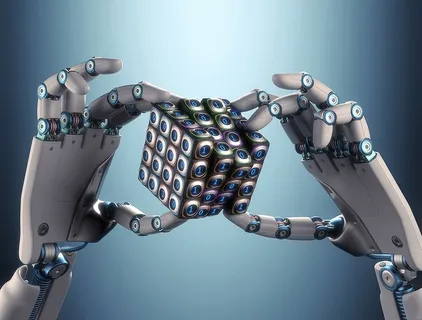 机械手扭动魔方背景高清