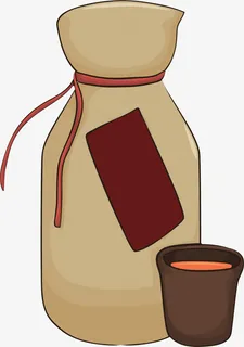 古代酒瓶和美酒手绘图免抠