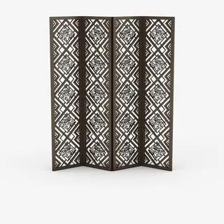 棕色方格条纹日式屏风免抠