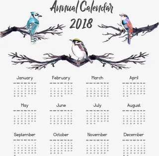 水彩花鸟日历模板免抠