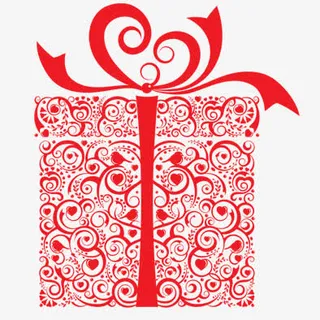 手绘红色爱心花纹礼盒免抠