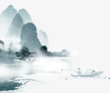 中国风水墨垂钓装饰免抠