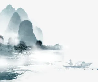 中国风水墨垂钓装饰免抠